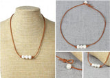 White Freshwater Pearl Leather Necklace, Birthday Wedding Gift