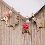 Eiffel Tower Shape Metal Bracelet Charms With Rose Flowers Decoration