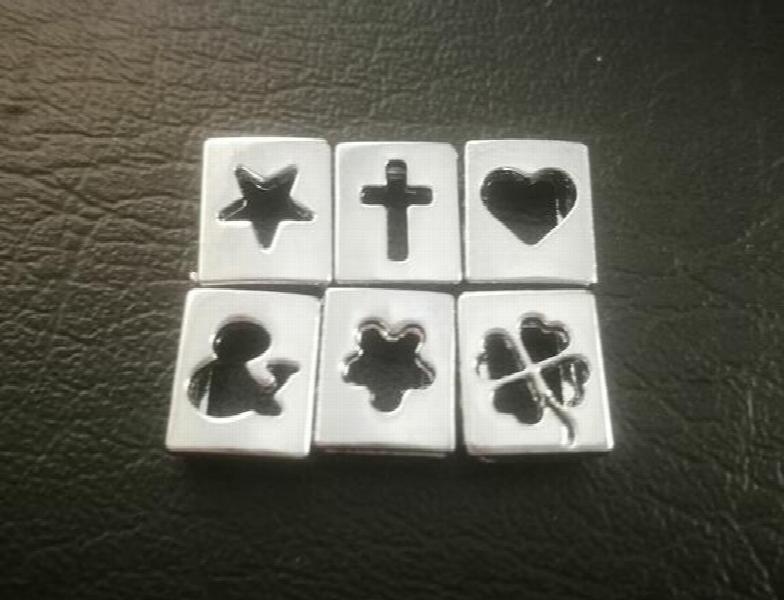100pcs 8mm Flower Heart Cross Four Leaf Clover Star Slide Charm