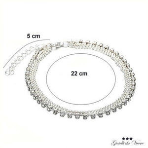 Anklet Silver 4 Strand Beaded Chains Rhinestone Sea Bracelet Adjustable