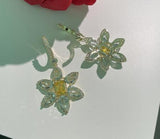 S925 Silver Sunflower Emerald Crystal Zircon Earrings