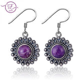 7MM Purple Dragon Crystal Peacock Flower Earrings