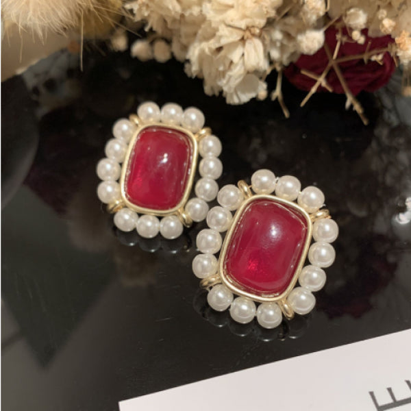 Glass Flower Earrings Sweet Fresh Glass Matte Frosted Square Pearl