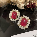 Glass Flower Earrings Sweet Fresh Glass Matte Frosted Square Pearl