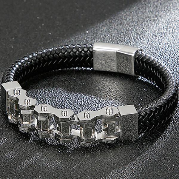 Men's Biker Motorcycle Chain Bracelet Leather Cuff Wrap Wristband