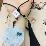 Burmese Emerald Jade Peony Flower Pendant Necklace Two-tone with Tassel