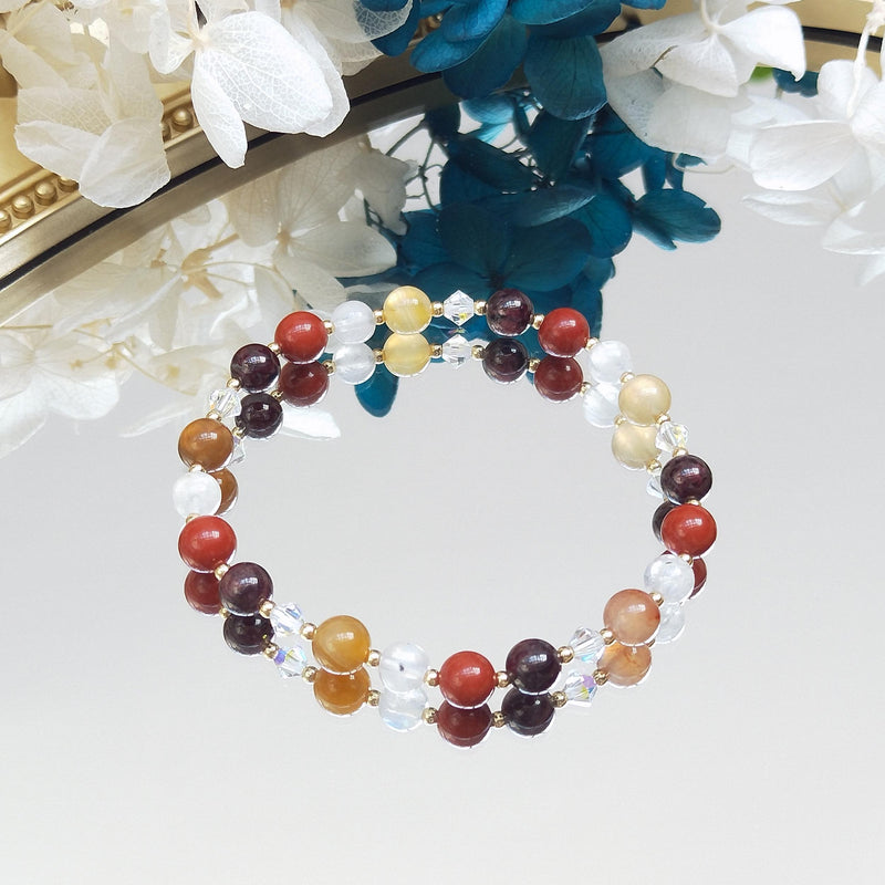 Garnet Moonstone Carnelian 14K Filled Elastic Bracelet
