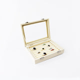 Beige Velvet Ring Display Box Earring Organizer Jewelry Tray