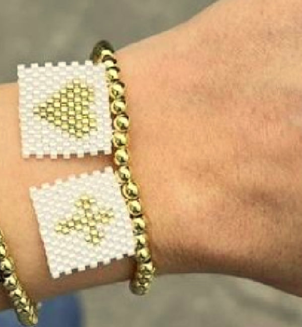 Boho Cross Heart Beaded Elastic Rope Charm Bracelet For Girls