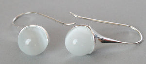 Cat's Eye Jade Opal 925 Silver Hook Earrings 1 1/2''