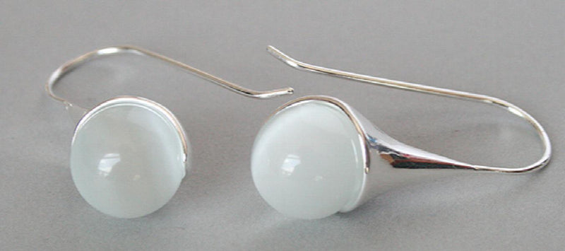 Cat's Eye Jade Opal 925 Silver Hook Earrings 1 1/2''