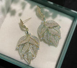 Sterling Silver Leaf Zircon Crystal Earrings DIY Accessories