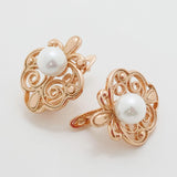 Flower Shaped Simulated Pearl 585 Rose Drop Earrings