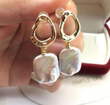 Square Freshwater Pearl Dangle Earrings - Lady Gift Fine Jewelry