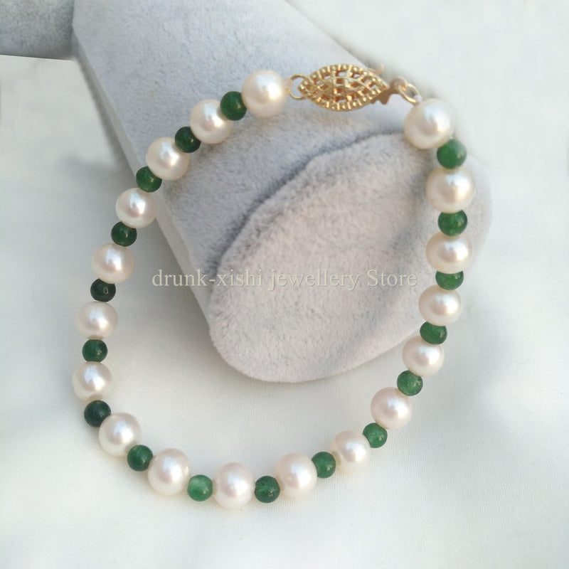 South Sea Pearl Green Jade Bracelet Wedding Bridesmaid Gift