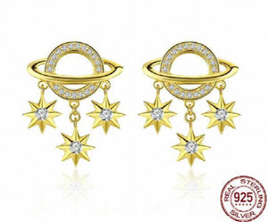 Asymmetrical Star Moon Earrings Crystal Charms Studs
