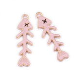 80pcs Fish Bone Shape Enamel Oil Drop Pendant Charms DIY Jewelry Findings