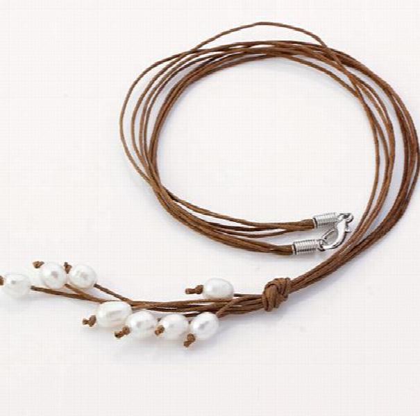 Pearl Jewelry Brown Leather Necklace Freshwater Pearls Wedding Birthday Gift