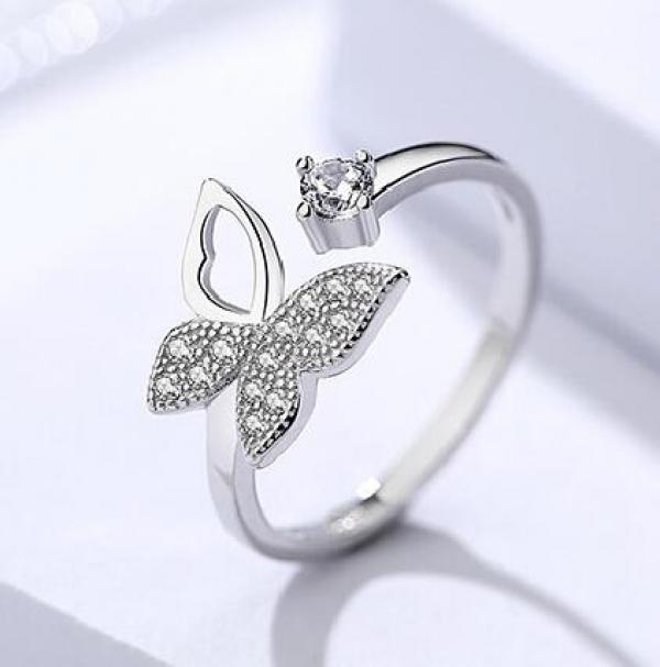Adjustable Zircon Butterfly Ring