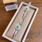Vintage Sterling Silver Bamboo Bracelet with Jade Peace Buckle