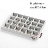 Grey Velvet Jewelry Tray Organizer Box Necklace Ring Earring Holder