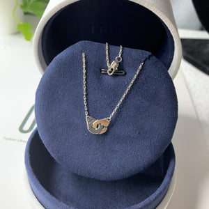 925 Silver Zircon Handcuff Pendant Necklace Women Punk Rock Crystal Lock