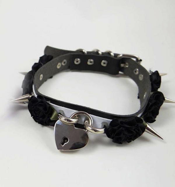 Sexy Harajuku Faux Leaather lolita Flower Rivets Collar Choker Necklace