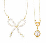 925 Silver Bow 14k Note Pearl Necklace Pendant