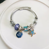 Sea Shell Starfish Ocean Model Charm Bracelet Women Girl Stainless Steel Bangle