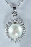 Flower Pendant Necklace CZ Pearl Plated Chain