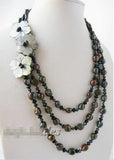 20'' 3-strand 10mm Baroque Freshwater Pearl Shell Flower Necklace