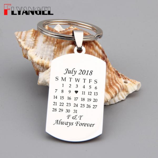 Personalized Stamped Calendar Keychain for Couples