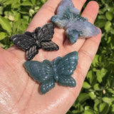Natural Stone Crystal Butterfly Necklace Pendant Carved Animal Gem Figurine