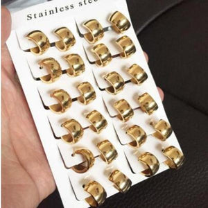 12pair/set Hoop Earrings High Polish Smooth Round Jewelry Earring