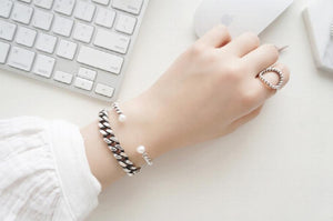 925 Sterling Silver Braided Vintage Pearl Bracelet For Women