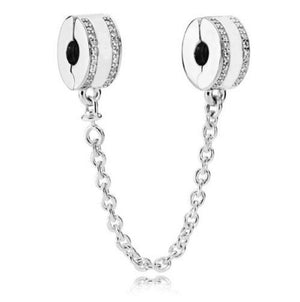 925 Silver Charm Insignia Crystal Safety Chain Bead for pan Bracelet Bangle
