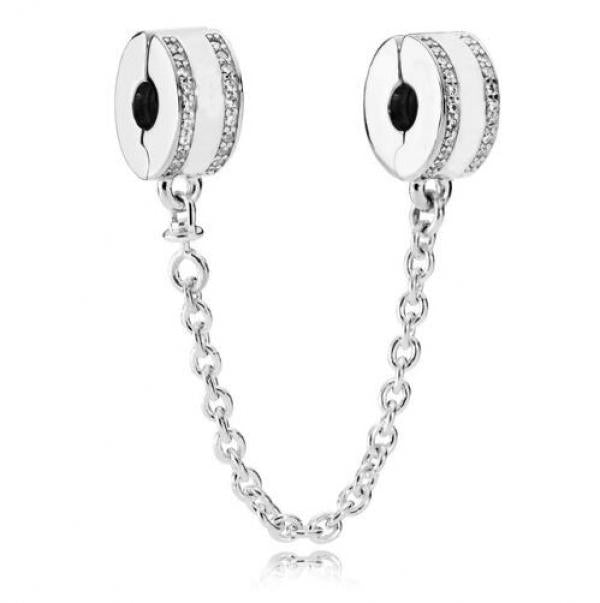 925 Silver Charm Insignia Crystal Safety Chain Bead for pan Bracelet Bangle