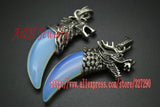 10pcs Natural Stone Dragon Teeth Pendant Mixed Ancient Silver Necklace Pendants