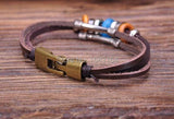 Bronze Surfer Leather Wood Stone Beads Wristband Bracelet