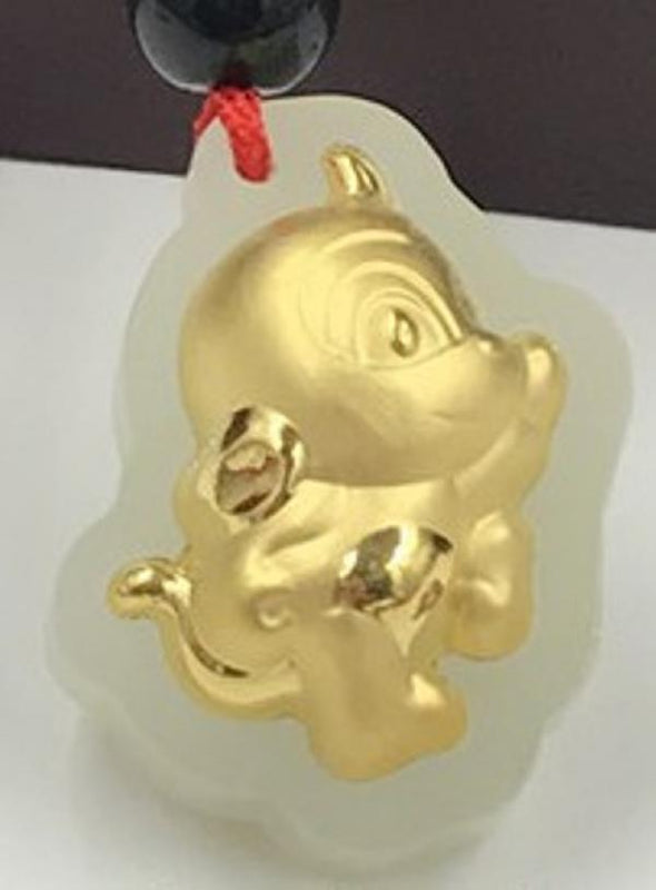 24k Yellow Pendant 25x18mm Chinese Zodiac Nephrite Jade Charm