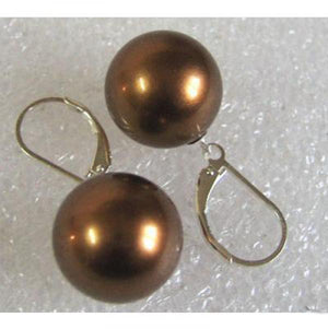 Brown Mother Of Pearl Earrings 12mm S925 Silver Hook Wedding Party Jewelry
