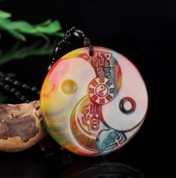 Natural Gobi Chicken Blood Stone Hand Carved Eight Diagrams Pendant