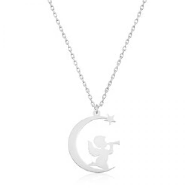 Silver Sitting Angel Lady Necklace