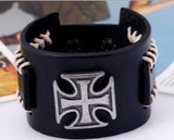 Vintage Leather Maltese Cross Wrap Bracelet for Men