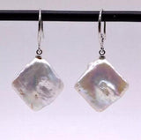 Square Large Real Pearl Earrings S925 Sterling Silver Hook Women's Jewelry