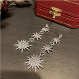Sunflower 8-Pointed Star Earrings S925 Silver Needle Tassel Flower Earrings