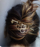 Honeycomb Hair Bun Slide with Dangling Bee