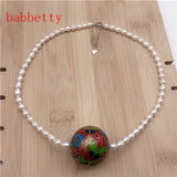 Freshwater Pearl Necklace with Cloisonne Pendant and Tibetan Silver Clasp