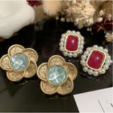 Glass Flower Earrings Sweet Fresh Glass Matte Frosted Square Pearl