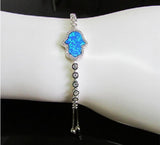 Fire Opal Hamsa Hand CZ Tennis Chain 925 Silver Bridal Wedding